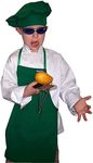 CHEFSKIN Green Kelly Green Color Barista Medium Set Apron & Hat Fits 8-12 Yr Olds Kids Children