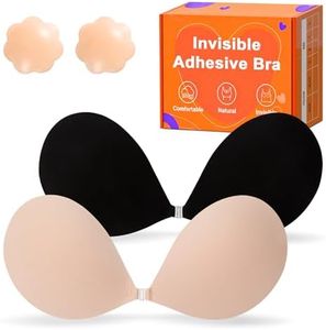 Invisible Strapless Sticky Bra Push up for Women, Ultra Adhesive Bra for Backless Dress, Cleavage Bra Lift with Nipple Covers Nude and Black B Cup