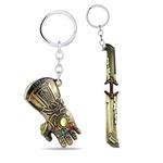 Yaa Catchy Avengers Thanos hand with all Infinity Stone Gauntlet and Double-Bladed Sword KeyChain Key ring best Gift for (Thanos Lovers) Keychains (GOLD HAND & BLADE)