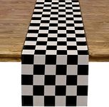 Sunwer Black and White Checkered Table Runner Racing Car Birthday Party Decoration Kitchen Dining Room Decor 90Inches Long