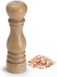 Aurevit Wooden Salt Grinder, Manual Salt Mill with External Adjustable Coarseness, Refillable Salt Shaker with Beech Wood Body, 9” Tall