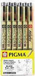 Sakura Pigma Micron Drawing Pen Set, Archival Ink Black fineliner Manga Pen, Assorted nibs Sizes fine Point (005, 01, 03, 05, 08, Brush tip) (Drawing Set)