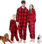 Seaforie Matching Pajamas for Couples,2024 Adult Onesies Flannel Pijamas for Women,One-Piece Red Plaid Fleece Men's Pjs, Christmas One-piece, Large