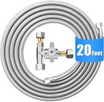 Fridge Water Line Kit - 20FT Premium Stainless Steel Braided Refrigerator Water Line with Tee Stop Valve,Foodgrade PEX Inner Tube Ice Maker Water Line with 1/4" Fittings for Refrigerator Ice Maker