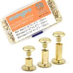 75 Sets Chicago Screws Assorted Kit 3 Sizes Golden Leather Rivets 1/4 3/8 1/2 Screw Rivets Flat Fillister Book Binding Posts Nail Rivet Chicago Bolts for DIY Leather Craft Bookbinding (5 x 6,10,12)