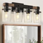 GOEBLESON 4-Light Black Bathroom Light Fixture, Vanity Light Over Mirror with Clear Glass Shade, Modern Sconce Wall Lighting with Metal Base for Mirror Bedroom Hallway, Rustic Brown F09BD05