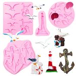 Seagull Anchors Silicone Fondant Molds, 4 Packs Sea Theme Chocolate Mould with Lighthouse Seashell Conch Starfish Design, for Cake Decoration, Cupcake Topper, Candy for Baby Birthday