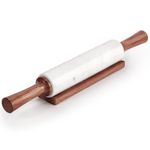 EHC Marble Rolling Pin for Baking with Acacia Wood Stand, Non-Stick Surface for Pizza Dough, Naan Bread and Pastry, Durable Kitchen Accessory, Perfect for Bakers & Chefs Tool - White
