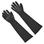 18" Rubber Gloves Heavy Duty Latex Gloves Chemical Resistant Protective Gloves PPE Industrial Safety Work Long Gauntlets Gloves, Waterproof, Resist Strong Acid, Alkali and Oil, Non-Slip (1 Pair)