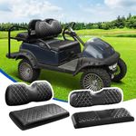 NOKINS 4PCS Golf Cart Diamond Seat Covers Kit, Front and Rear Seat Covers Fits Club Car Precedent OEM Ordinary Seat Cushion, No Need to Staples, Durable Breathable Vinyl (Black&Black Stitching)