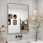 VANLIO Silver Brushed Bathroom Mirror, 24x32 Silver Metal Framed Mirror for Vanity, Rounded Rectangle Modern Wall Mirror, Anti-Rust, Shatterproof(Horizontally/Vertically)
