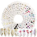 54 Sheets Water Transfers Nail Art Stickers Decals Self Adhesive for Women Girls Gel Nails Art Design - Colorful Flowers, Gold and Silver Butterfly Stars Feather Pattern Mixed