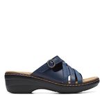 Clarks Women's Merliah Holly Slide Sandal, Navy Leather, 12 Narrow