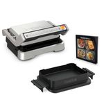 T-fal, Electric Grill, OptiGrill 4in1, Stainless Steel, 9 Automatic Cooking Modes, Intelligent Grilling Rare to Well-Done, 1800 Watts, Nonstick Removable Plates, Dishwasher Safe, Indoor, Silver