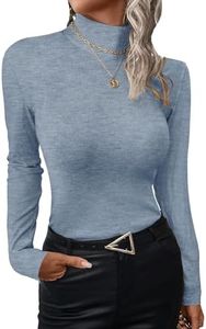 UEAL Mock Turtle Necks Tops for Women Under Scrub Long Sleeve Thermal Shirts for Women X-Large Blue