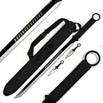 Ninja Sword Machete Throwing Knife Tactical Katana Tanto Blade, 27-Inch … (Black Single Blade)