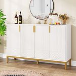 Tribesigns Luxury Buffet Cabinet with Storage, 59 Inch Kitchen Sideboard Cabinet with 4 Doors, Coffee Bar Cabinet Storage Cabinet for Dining Room, Living Room, White and Gold