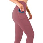 SEEMLY High Waisted Leggings with Pockets for Tummy Control | Breathable Yoga Pants Pack of 01, Cranberry, Small