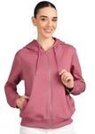 Alan Jones Clothing Women Ribbed Regular Solid Zipper Hooded Sweatshirt | Front Zip, Hem, Lined Hood, Casual Winter Wear (Mauve_L)