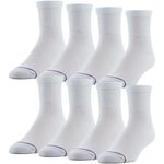 MediPEDS Men's 8 Pack Diabetic Quarter Socks with Non-Binding Top, White, Shoe Size: 6-9