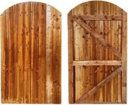Dome Flat Top Gate, Feather Edge Wooden Pressure Treated, Semi-Braced Strong Garden Gate, Timber Gate for Garden (180cm High x 90cm Wide x 6cm Deep)