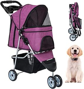 BestPet 3 Wheels Pet Stroller Dog Cat Jogger Stroller for Medium Small Dogs Cats Folding Lightweight Travel Stroller with Cup Holder,Purple
