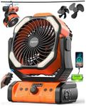 kejector Portable Camping Fan Rechargeable - 23000mAh 3-in-1 Battery Powered Fan with LED Lights, USB C, Auto Oscillating Portable Fan for Tents, Travel, BBQ, Fishing, Home, Office, Camper Essentials