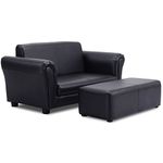 Costzon Kids Sofa Set 2 Seater Armrest Children Couch Lounge w/Footstool, ASTM and CPSIA Certified (Black)