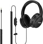 Joysico 19.5Ft / 6M Extra Long Cord Headphones for TV PC with Volume Control, Spring Coiled Cable, 3.5mm AUX, Wired Over Ear Earphones for Seniors Hard of Hearing, Large Comfortable Computer Headset