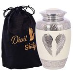 Cremation Urn for Human Ashes with Velvet Bag, for Adults up to 200 lbs | Funeral Burial Urns by Divit Shilp (White Angel Wings, Adult)