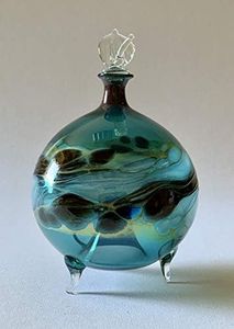 Lichtenheldt-Glas Obstfliegenfalle, Fruchtfliegenfalle zum Stehen - Farbglas stahlblau mit edlem Dekor