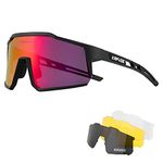 KAPVOE Polarized Cycling Glasses With 4 Interchangeable Lenses Tr90 Frame For Men Women Sports Sunglasses Mountain Bike Glasses MTB Bicycle Goggles Running Red Black 01