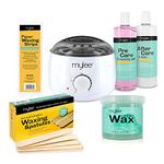 Mylee Complete Waxing Kit, Includes Salon Quality Wax Heater, Soft Cream Wax, Waxing Strips, Spatulas and Mylee Pre & After Care Lotion (Tea Tree)