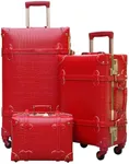 urecity Vintage Luggage Sets of 3 Piece - Hardside Lightweight Spinner Suitcases - Retro Travel Set includes Under Seat Train Case, 26"+20"+12" (Red Alligator)
