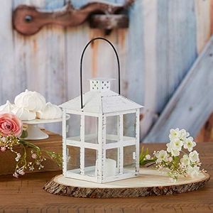 Kate Aspen Rustic Farmhouse Decor White Candle Holder Lantern Decorative (7.5 Inch), Wedding Decoration, Centerpiece Table Decorations, Home Decor, Shelf Decor