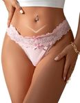 Lace Thongs for Women Plus Size Naughty Tangas Knickers Cotton Pads Panties Ladies Lace Underwear Sexy Stretchy Hollow Panties Briefs,Pink UK