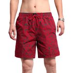 KASEBAY Mens Swim Trunks Casual Beach Shorts Quick Dry Swimwear with Mesh Lining (L, Flower-Red)