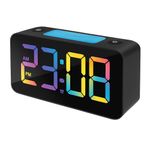 JASIFS Digital Alarm Clock Table Clock 7 Inches 15 RGB Color Display| 7 Color Night Light 4 Level Dimmer | USB Ports| Super Loud Alarm for Heavy Sleepers (RGB Alarm Clock)