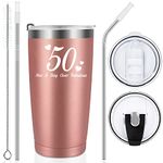 Livole 50th Birthday Gifts for Women, Her, Mum, Wife, Auntie, Gifts for 50th Wedding Anniversary, Not A Day Over Fabulous, 600ml Stainless Steel Wine Tumbler with Straw and Lid, 20OZ Travel Mug