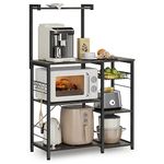 VASAGLE Baker's Rack, Microwave Stand with Wire Basket, 6 Hooks, and Shelves, for Spices, Pots, and Pans, Charcoal Gray and Black