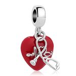 MiiFort Red Heart Stethoscope Charm Compatible with Pandora Bracelets Nurse Doctor Medical Person Gift Support Birthday Christmas Patience