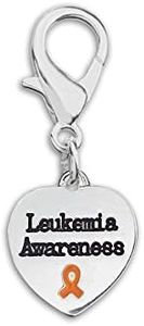 25 Pack Leukemia Awareness Heart Hanging Charms with Orange Ribbon - Perfect for Bracelets, Purses, Zipper Pull, Dog & Cat’s Collar, Support Groups, Fundraisers and More!