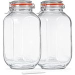 1 Gallon Square Glass Storage Jars with Airtight Lids, 2 Pack Large Glass Pickle Jars for Fermenting, Clear Glass Canister for Flour, Cookie, Candy, Kombucha, Sun tea(Extra Labels and Gasket)