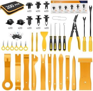 GOOACC 200Pcs Trim Removal Tool, Auto Push Pin Bumper Retainer Clip Set Fastener Terminal Remover Tool Adhesive Cable Clips Round Handle Crowbar Kit Car Panel Radio Removal Auto Clip Pliers, Yellow