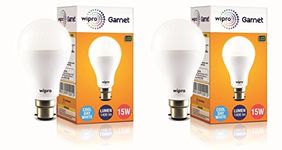 Wipro Garnet 15W LED Bulb for Home & Office |Cool Day White (6500K) | B22 Base|220 degree Light coverage |4Kv Surge Protection |400V High Voltage Protection |Energy Efficient | Pack of 2