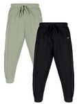 KiddoPanti Unisex Solid Cotton Track Pant Pack of 2, Lt Green & Jet Black, 12-14Y