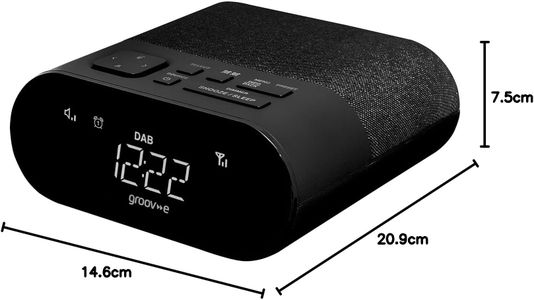 Groov-e Roma DAB/FM Clock Radio – USB Charging, LED Display, 40 Presets, Black