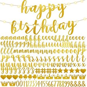 167 Pcs DIY Banner Kit Glitter Customizable Birthday Banner Glitter Make Your Own Banner Kit 162 Letters Symbols and Numbers 3 Rope for Birthday Halloween Wedding Christmas(Gold)