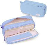 Large Pencil Case Kids, Pencil Pouch with Padding, Dual-Zipper Aesthetic Pencil Case, Stationery Pen Bag and Organizer, Canvas Pencil Case for Girls Boys Teens School Students (Light Blue)