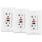 ELECTECK 3 Pack GFCI Outlets 20 Amp, Tamper Resistant (TR), Decor GFI Receptacles with LED Indicator, Ground Fault Circuit Interrupter, Decorative Wallplate Included, ETL Certified, Black/Red Button